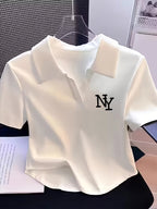 Summer women's white short sleeved POLO T shirt loose and comfortable soft vacation punk style - Matrix-studios.com