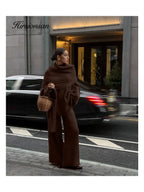 Hirsionsan Soft Elegant Vintage Women Suits 3 Pieces Female Sets O Neck Sweater & Wild Leg Pants with Scarf Knitted TrackSuit - Matrix-studios.com