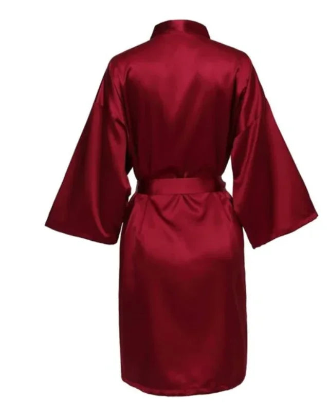 Solid Satin Night Robe, Elegant Half Sleeve V Neck House Robe With Belt, Women's Sleepwear - Matrix-studios.com