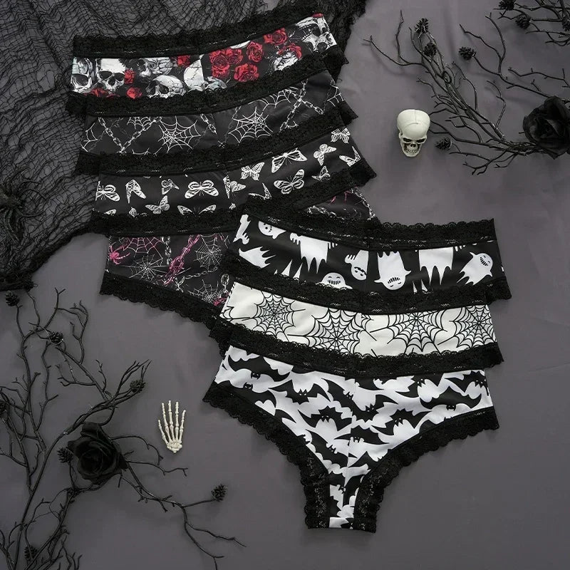 Underwear Women's Lace Edge Sexy Panties Gothic Style Lingerie Rose Skull Personalized Comfortable Breathable Triangle Pants - Matrix Studios