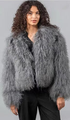 Mongolian Fur Coat Fur Jacket Women's Elegant Fluffy Solid Color Thickened Thermal Long Sleeve Coat Winter Fashion Oversized Lad - Matrix Studios