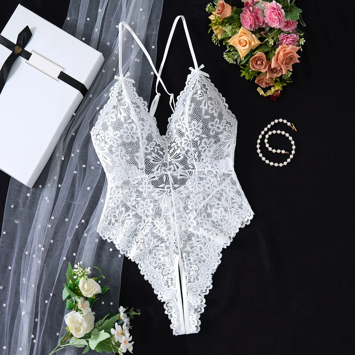 White Embroidered Lace Falafan Dress Set - Sexy Lingerie for Women - Sexy Bra Set with Strap Design on the Back 21077 - Matrix-studios.com