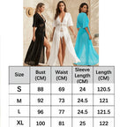 V Neck Summer Beach Cover Up Long Sleeve Ruffled Bikini Sunscreen Smock Vacation Casual Swimsuit Cover Up Dress for Women - Matrix Studios