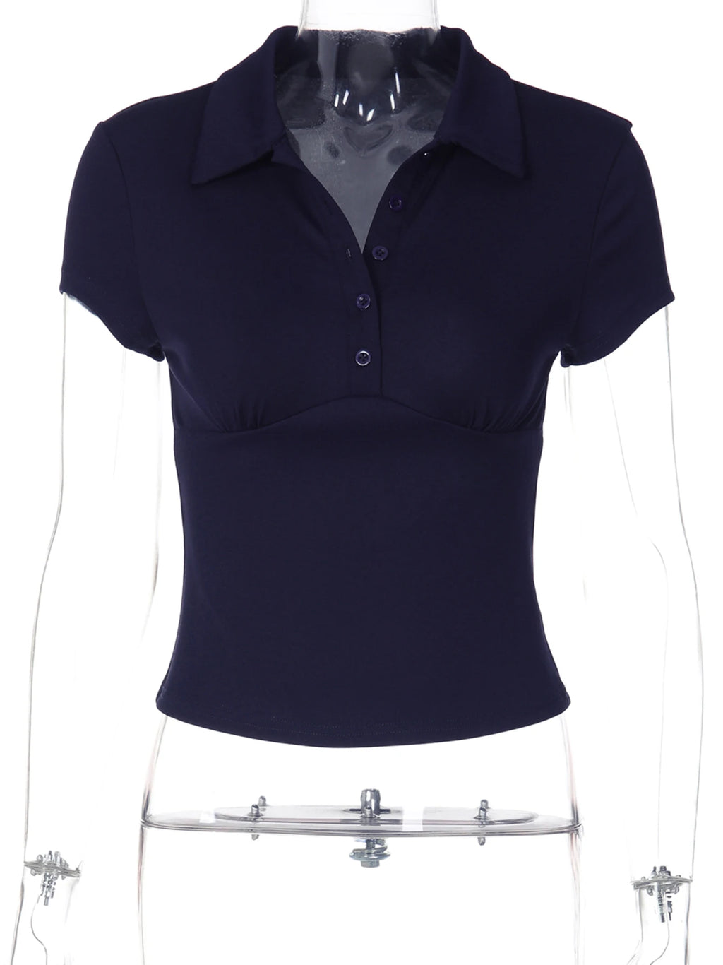 Hugcitar Women'S Fashion Short Sleeve Solid Polo Neck Buttons Sexy Crop T-Shirt Top Summer Female Clothes Streetwear Holiday - Matrix-studios.com