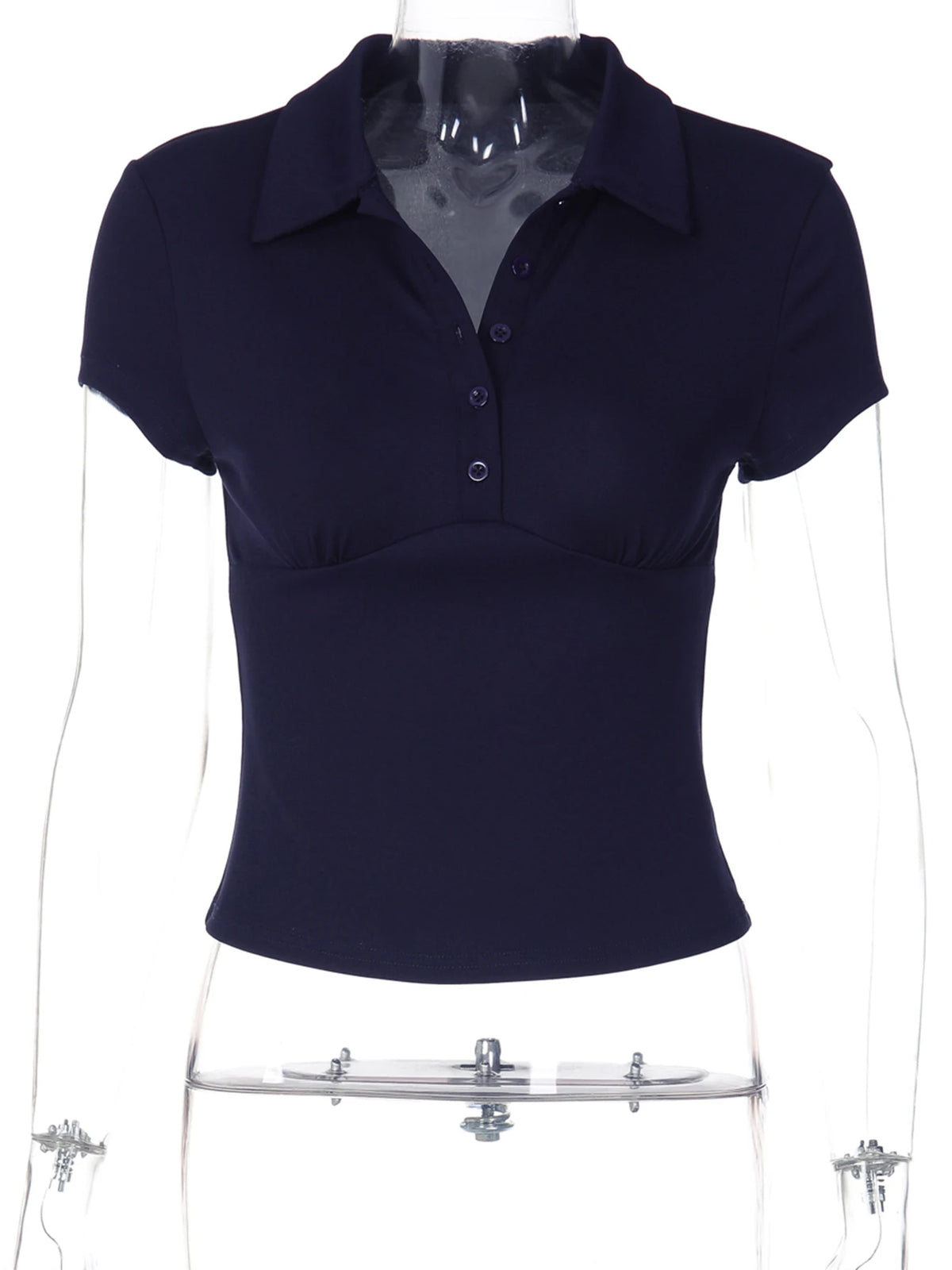 Hugcitar Women'S Fashion Short Sleeve Solid Polo Neck Buttons Sexy Crop T-Shirt Top Summer Female Clothes Streetwear Holiday - Matrix-studios.com