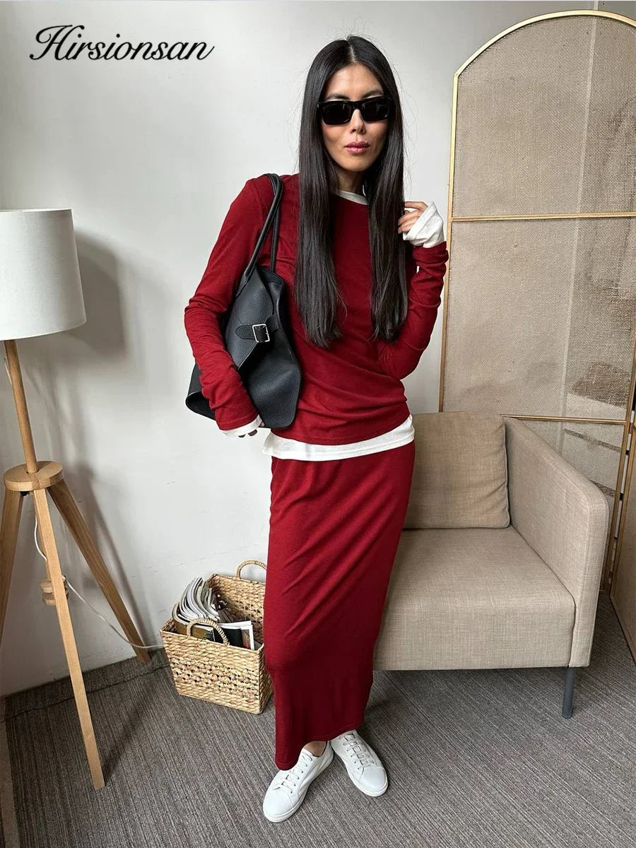 Hirsionsan Modal Soft Loose Sets Women 2026 Casual Two Pieces Long Sleeve T Shirts and High Waist Dresses Outfits Tracksuit - Matrix-studios.com