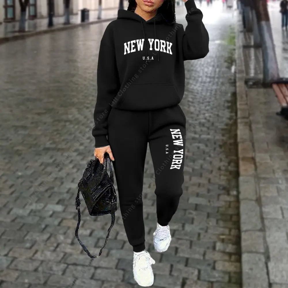 NEW YORK Women's Tracksuit Autumn Winter Hoodies Trousers 2PCS Suit Sports Jogging Street High quality Clothes Women Pants Sets - Matrix-studios.com