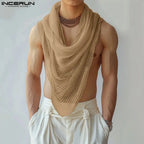 INCERUN Men Irregular Tank Tops Solid Color Turtleneck Sleeveless Transparent Vests Summer Streetwear 2024 Fashion Men Clothing - Matrix Studios