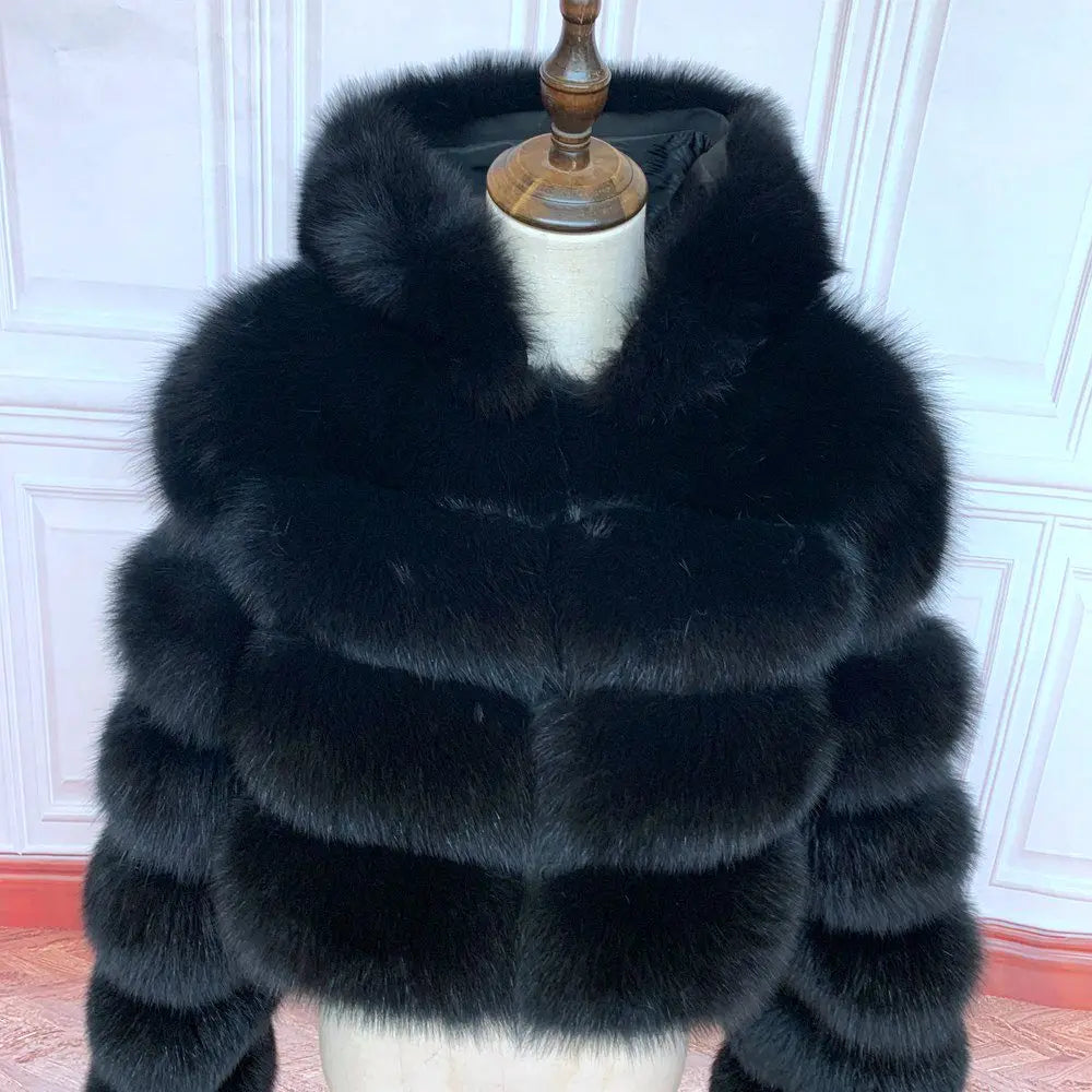 NEW 100%Winter Women Real Fox Fur Coat Thick Warm High Quality Full Sleeves New Natural Fur Fashion Hooded Short Jacket - Matrix Studios