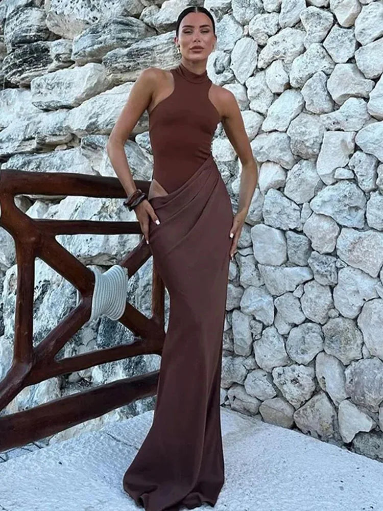 JULISSA MO Satin Sexy Hollow Out Women Maxi Dress Black Sleeveless High Waist Dress Female Autumn Skinny Elegant Party Clubwear - Matrix-studios.com