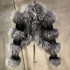 Fur Bomber Ladies New Fashion Jacket Crocdile Sheep Leather With Natural Fur 3573 - Matrix Studios