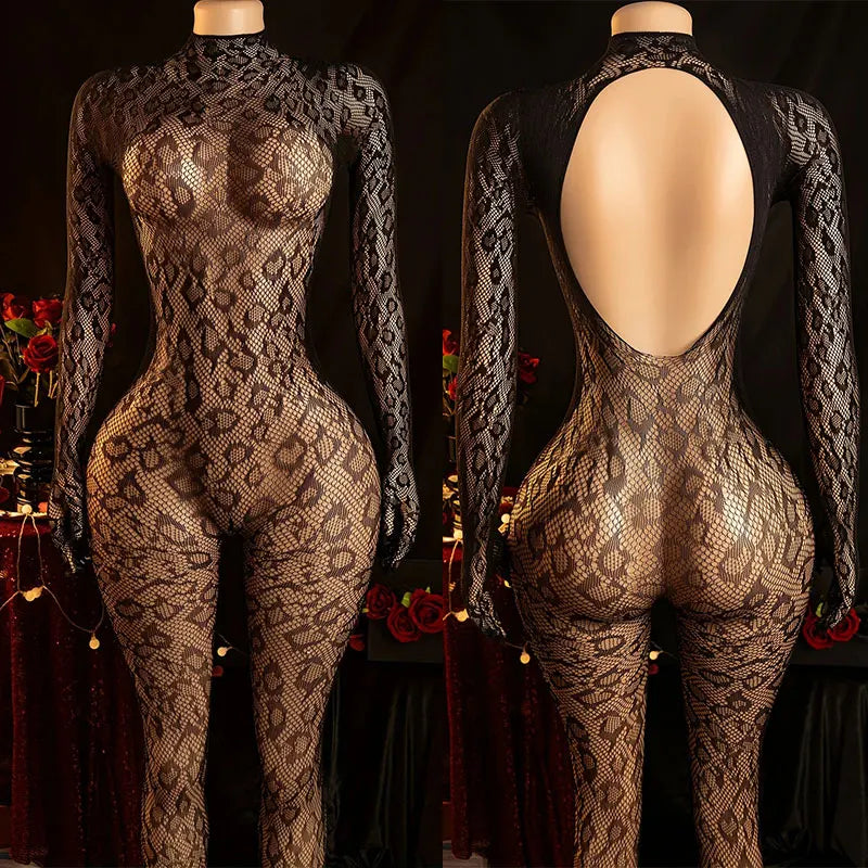 Fishnet Jumpsuit Hot Backless Sexy For Women Ultra-thin Summer Body Stocking Long Sleeve Mesh Lingerie Leotard Cosplay Jump Suit - Matrix Studios