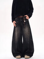 Vintage Black Washed Baggy Jeans Pants Men Wide Leg Curved Blade Pants Streetwear Cowboy Casual Denim Straight Trousers - Matrix Studios