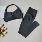 2 Pieces Women's Yoga Suit Seamless Fitness Gym Clothes Halter Sports Bra Matching Yoga Leggings for Workout Sets Gym Outfit - Matrix-studios.com