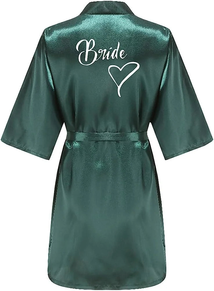 Women Silk Satin Short Night Printing Robe Kimono Robe Fashion Bath Robe Sexy Bathrobe Femme Wedding Bride Bridesmaid M024