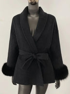 OFTBUY Oversize Loose Autumn Winter Women Coat Real Natural Fox Fur V-neck Woolen Blends Jacket Thick Warm Casual New Overwears - Matrix Studios