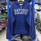 26ss Winter Green Oversize Street Outfit SATOSHI Jacket Washed Retro Distressed Splashed Ink Zipper Hoodie Men Women Loose Hoody - Matrix-studios.com