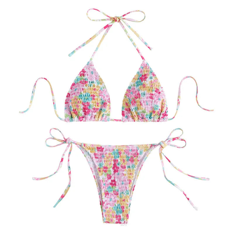 sexy floral print halter bikinis sets biquini high waist thong swimsuit Swimwear Biquini conjunto de bikini tankini beachwear - Matrix-studios.com