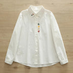 Women Spring Autumn Style Blouses Pure Cotton Shirts Lady Casual Long Sleeve Turn-down Collar Cartoon Embroidery Blusas Tops - Matrix-studios.com