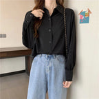 Women Chiffon White Shirts Korean Fashion Solid Loose Long Sleeve Tops Office Ladies Elegant Casual All Match Blouses Spring New - Matrix-studios.com