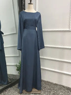 Fashion Sliky Djellaba Muslim Dress Dubai Full Length Flare Sleeved Soft Abaya Dubai Turkey Muslim Islam Robe WY921 - Matrix-studios.com