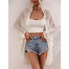 Openwork Open Front Longline Cover Up Crochet Knit Cardigan Sweater for Women Summer Vacation Beach Outfit - Matrix Studios
