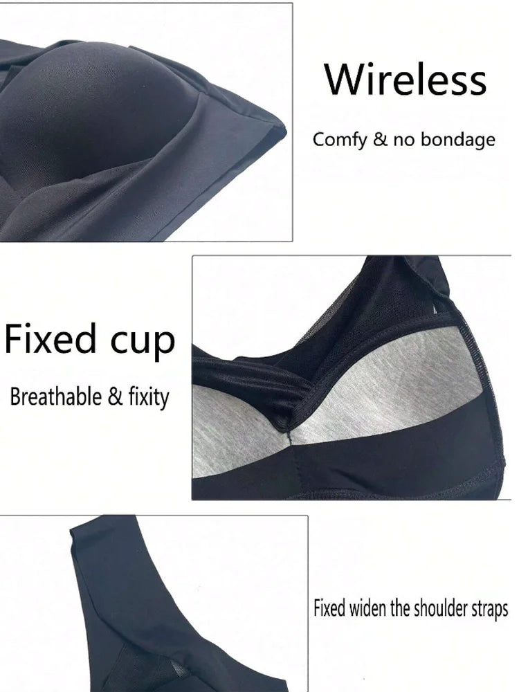 2PCS Women Lace Sport Bras Plus Size Seamless Bra Bralette Backless Lady Brassiere Vest Female Gather Shock-Proof Wireless L-3XL - Matrix Studios