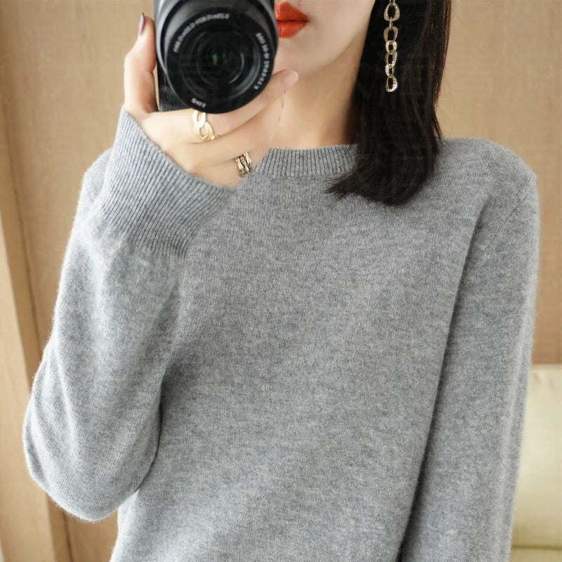Autumn And Winter Cashmere Sweater Women's Crew Neck Pullover Casual Knitted Top Women's Short Undercoat Fashion 18 Colors - Matrix-studios.com