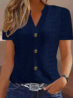 Y2k Tops Women's Summer Blouse Casual V-Neck Button Short Sleeve Tops Elegant Fashion Blouses Casual Loose Solid Colors Shirts - Matrix-studios.com