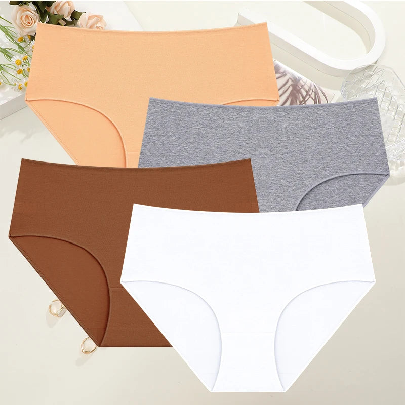 4Pcs/Set Comfort Cotton Panties Women High Waist Briefs Seamless Underwear Breathable Underpants Plus Size Panty S-2XL Intimates - Matrix Studios