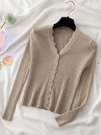 Sweater Knitted Cardigan Button Jacket 2023 Autumn Winter V-neck Long Sleeve Casual Tops For Women Sweater Green - Matrix Studios