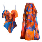 Fashion Women's Clothing One Piece Navy Print Swimsuit Bikini Set Beach Skirt Polyester Bodysuit Swimwear Style Wear Maxi Dress - Matrix Studios