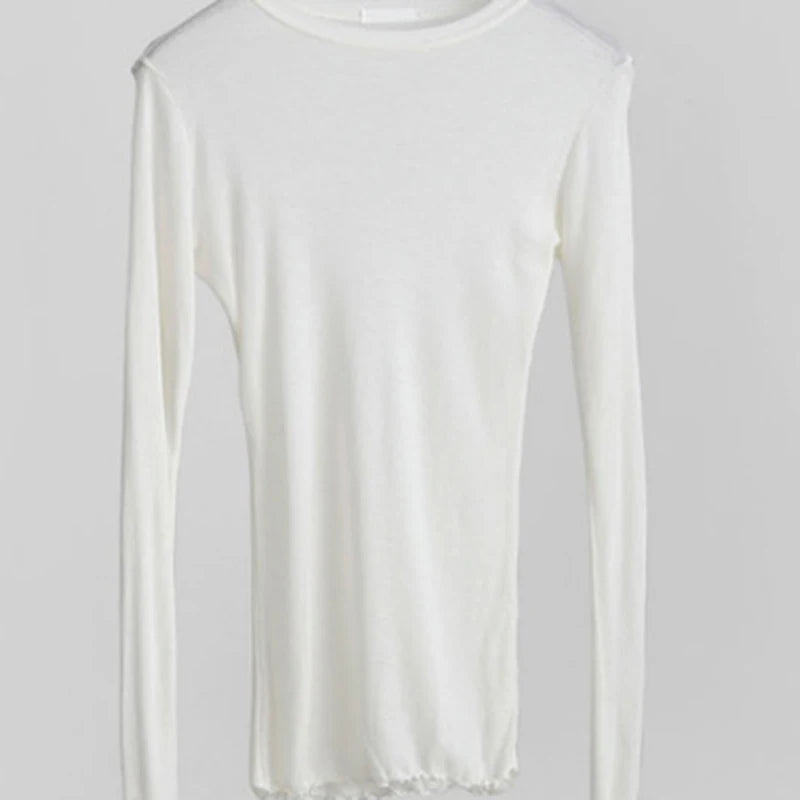 High Quality Plain T Shirt Women Cotton Elastic Basic T-shirts Female Casual Tops Long Sleeve Sexy Thin T-shirt see through - Matrix-studios.com