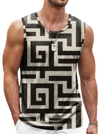 Mens Retro Geometric 3D Printed Tank Top Summer Casual Crew Neck Fashion Trend Sleeveless Vest Loose Breathable Sports Tops - Matrix Studios