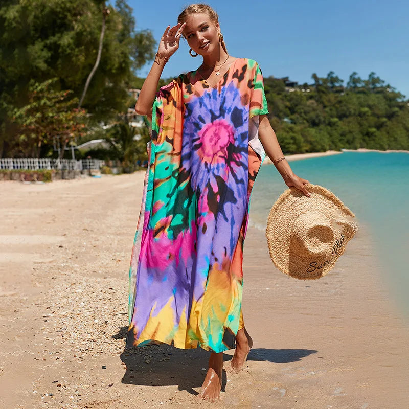 Plus Size Swimsuit Kaftans Beach Cover Ups Colorful Outfits Dress Bathing Suit for Women Vacation Outfits - Matrix Studios