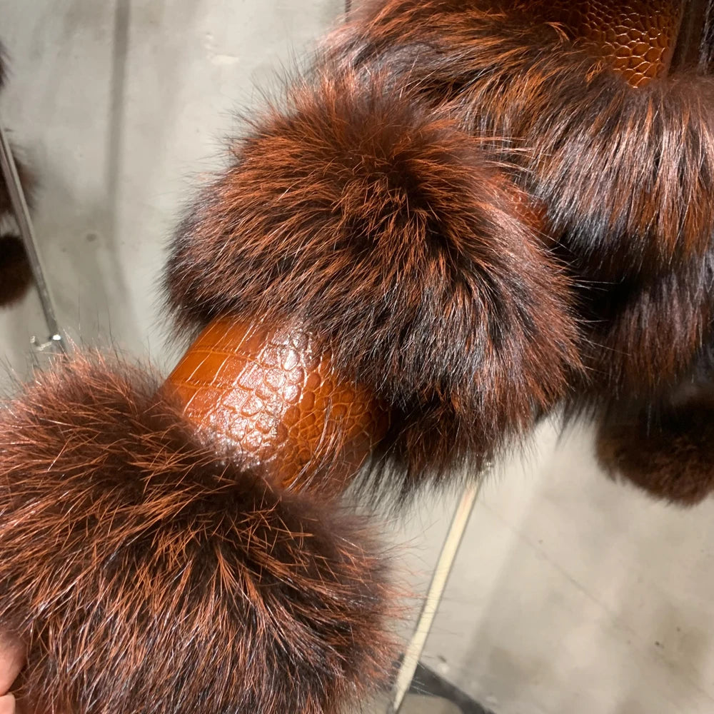 Fur Bomber Ladies New Fashion Jacket Crocdile Sheep Leather With Natural Fur 3573 - Matrix Studios