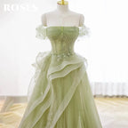 ROSES Sage Green Prom Dress Appliques Tulle Celebrity Dresses Tiered Pleat Women's Evening Dress Sweetheart Formal Gown 프롬 드 - Matrix-studios.com