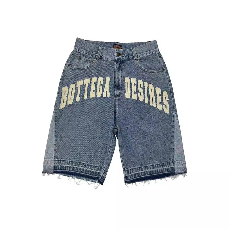 American Style Harajuku Retro Denim Shorts with Letter Embroidery Oversized Jeans Men Y2k Loose Casual Versatile Shorts Woman - Matrix Studios