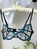 YUQI French Elegant Lingerie Set-Floral Embroidery Semi-Transparent Bra & Brief,Black Sensual Women's Underwear Luxury Intimates - Matrix-studios.com