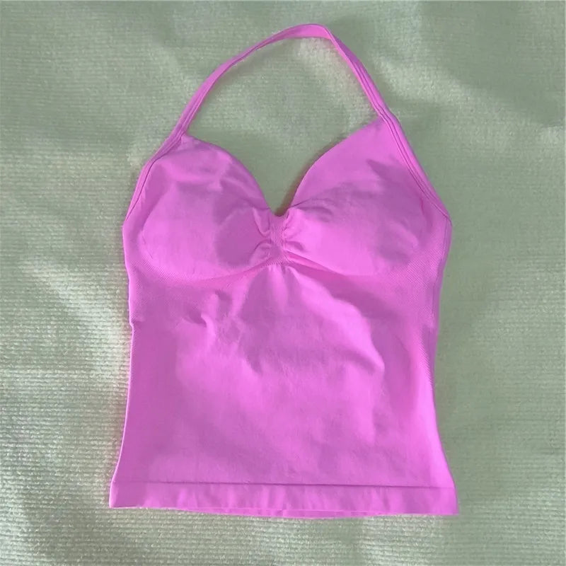 HBC Sexy V Neck Gym Tank Top Longline Strappy Vest Women Seamless Sports Running Tank Top Slim Fit Yoga Padded Workout - Matrix-studios.com