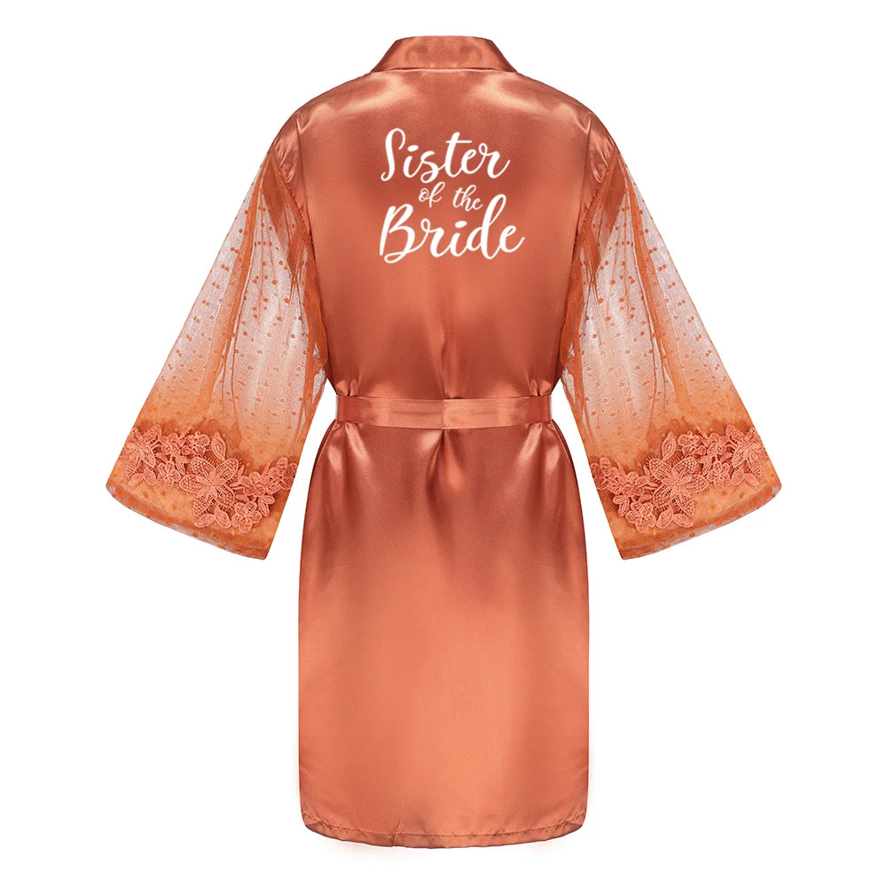 Caramel Wedding Bride Bridesmaid Robes Dressing Gown Sexy Women Bathrobe Night Shirts Short Women Kimono Mesh Sleeve - Matrix-studios.com