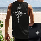 Men's Fashionable Casual Sports Loose Compass and Mountain Pattern Print Comfortable and Breathable Round Neck Sleeveless Vest - Matrix Studios