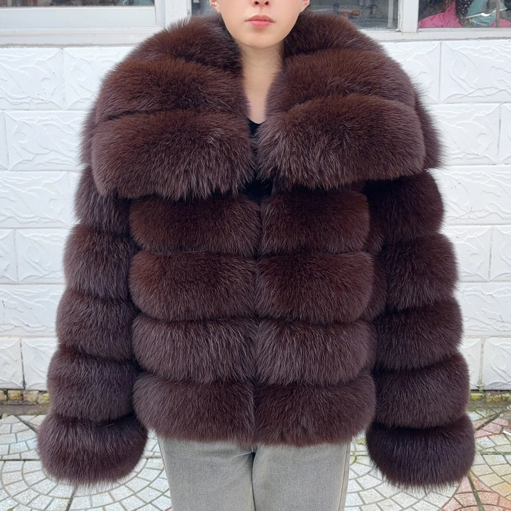QUEENTINA Winter New Women's Real Fox Fur Coat With Collar Especially Overcoat Leather Female Natural Plus Size 2023 Luxury - Matrix Studios
