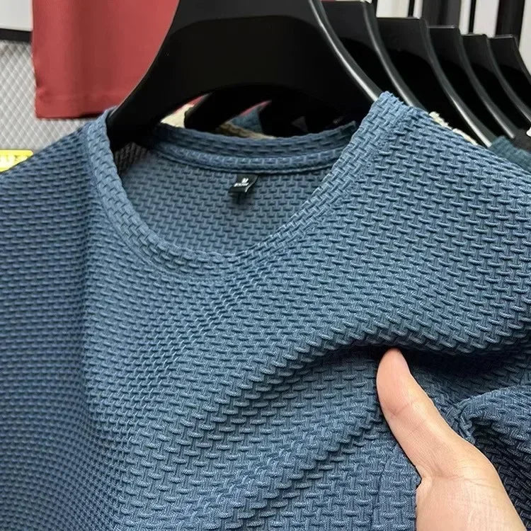 Summer Mesh Ice Silk T-shirt Men's Short Sleeve Round Neck 2026 New Half Sleeve Men Thin Solid Color Tees Top - Matrix Studios