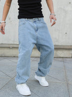 Spring Autumn Men Baggy Jeans Oversize Straight Loose Casual Denim Trousers Solid Color Streetwear Fashion Y2k Wide Leg Pants - Matrix Studios