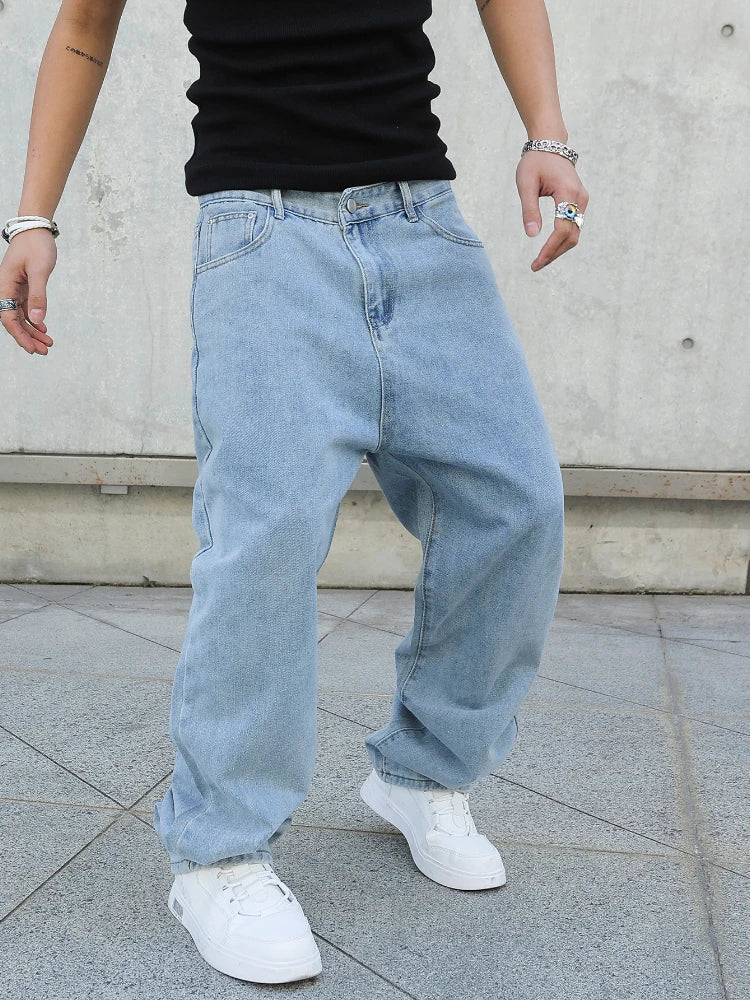 Spring Autumn Men Baggy Jeans Oversize Straight Loose Casual Denim Trousers Solid Color Streetwear Fashion Y2k Wide Leg Pants - Matrix Studios