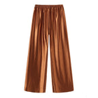 Satin Wide Leg Pants Long Floor Casual Pants Women's Summer