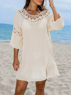 Sexy Hollow Out Beach Dress Women Hand Hook Stitching Crochet Swimsuit Cover Up Vestidos Female Bathing Suit Cover-Up Mini Dress - Matrix Studios