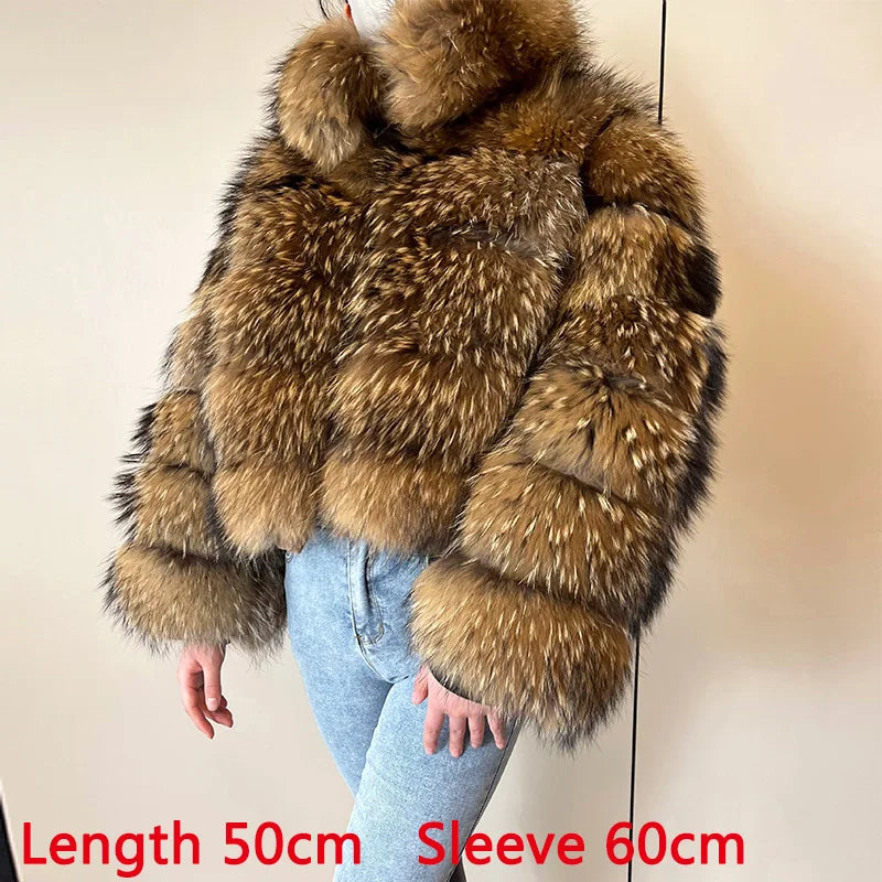 MAOMAOKONG Super Hot Winter Women Luxury Thick Real Raccoon Fur Coat Natural Fox Fur Jacket Plus Size Furry Jackets Female Vest - Matrix Studios