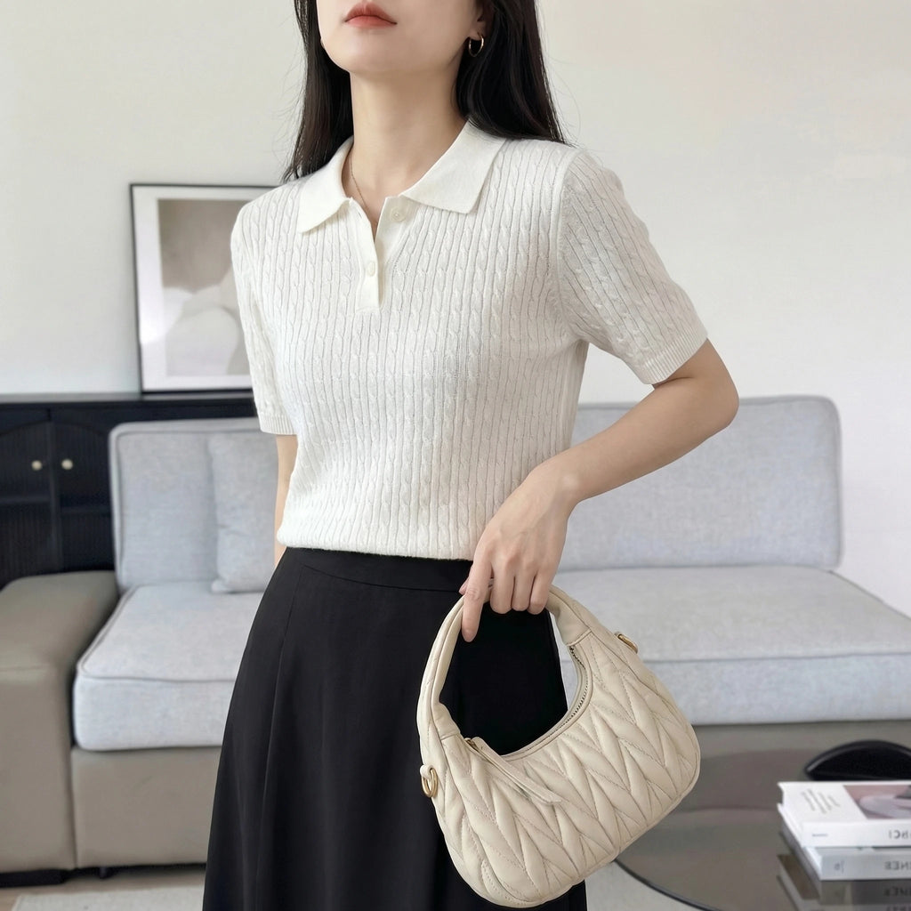 WinvyNee Women's Clothing 100% Cotton Twist Polo Two Button Short Sleeve T-Shirt Cool Spring Summer Slim Fit Basic Top ZA1002027 - Matrix-studios.com